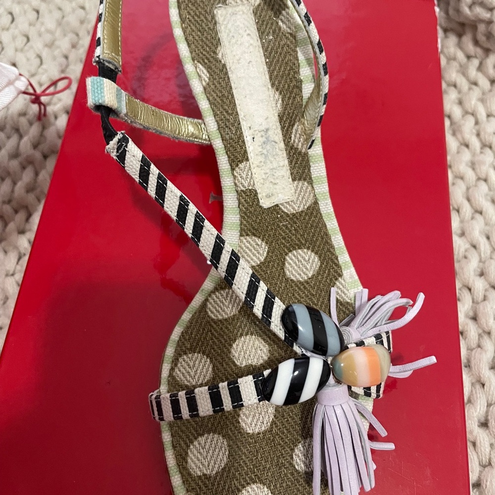 Christian Lacroix Black & White Striped Polka Dot Tassel Sandals - Picture 3 of 3